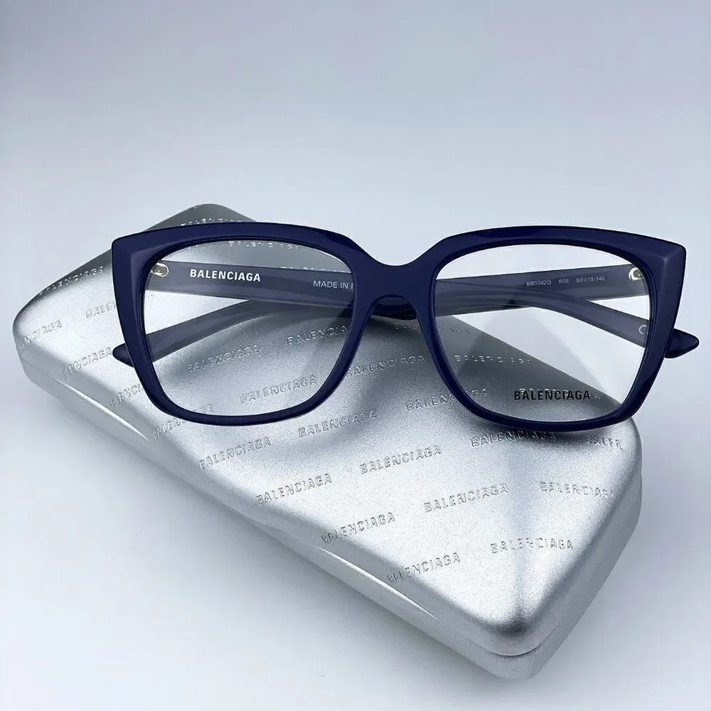 SALE! NEW Balenciaga BB0062O 006 Dark Blue Logo Square Women Eyeglasses - Picture 1 of 10